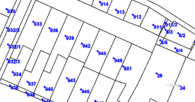 Parcela st. 945 v KÚ Domanín, Katastrální mapa