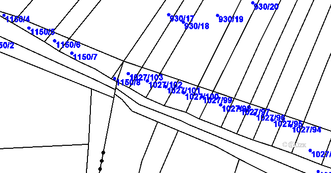 Parcela st. 1027/101 v KÚ Domanín, Katastrální mapa