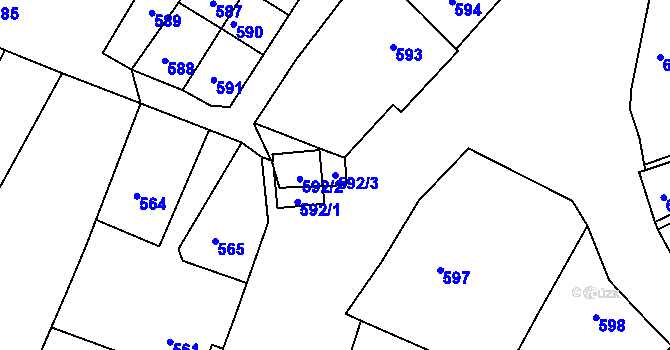 Parcela st. 592/3 v KÚ Domanín, Katastrální mapa