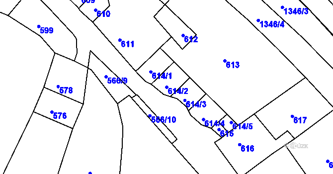 Parcela st. 614/2 v KÚ Domanín, Katastrální mapa