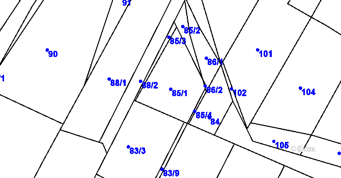 Parcela st. 85/1 v KÚ Domanín, Katastrální mapa