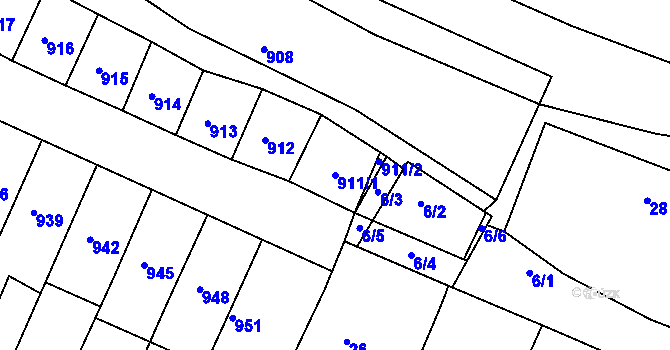 Parcela st. 911/1 v KÚ Domanín, Katastrální mapa