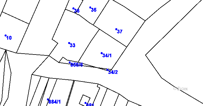 Parcela st. 34/1 v KÚ Domanín, Katastrální mapa