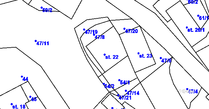 Parcela st. 22 v KÚ Domašice, Katastrální mapa