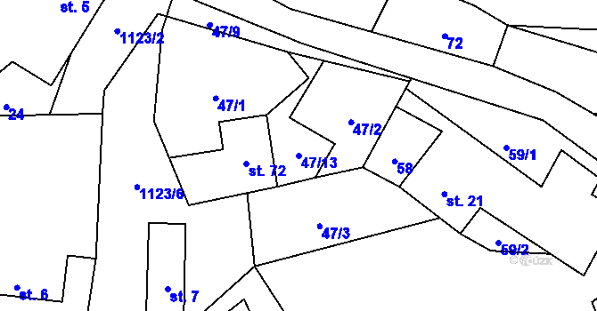 Parcela st. 47/13 v KÚ Domašice, Katastrální mapa