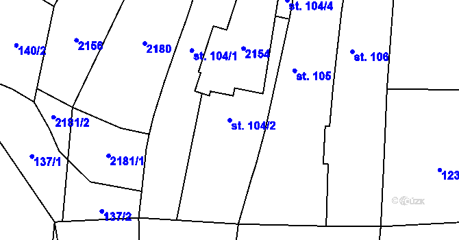 Parcela st. 104/2 v KÚ Domašín, Katastrální mapa
