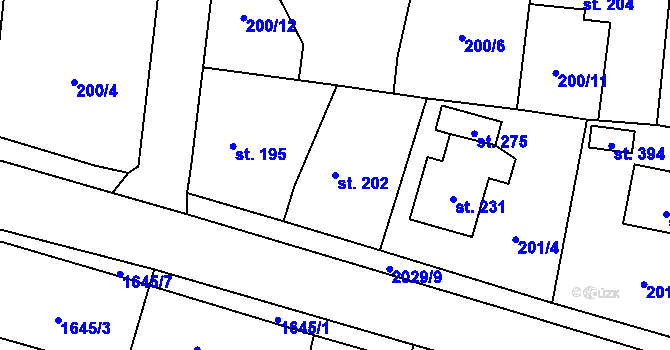 Parcela st. 202 v KÚ Domašín, Katastrální mapa