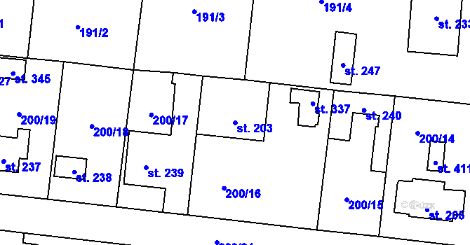 Parcela st. 203 v KÚ Domašín, Katastrální mapa