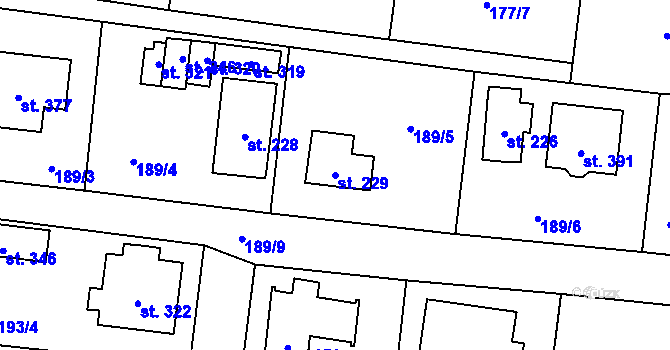 Parcela st. 229 v KÚ Domašín, Katastrální mapa
