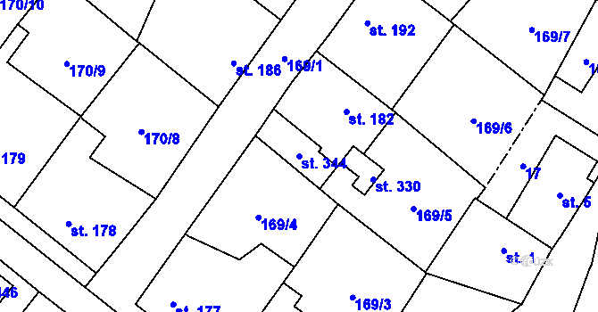 Parcela st. 344 v KÚ Domašín, Katastrální mapa