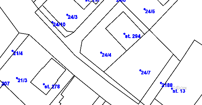 Parcela st. 24/4 v KÚ Domašín, Katastrální mapa