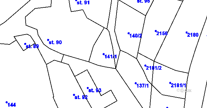 Parcela st. 141/1 v KÚ Domašín, Katastrální mapa