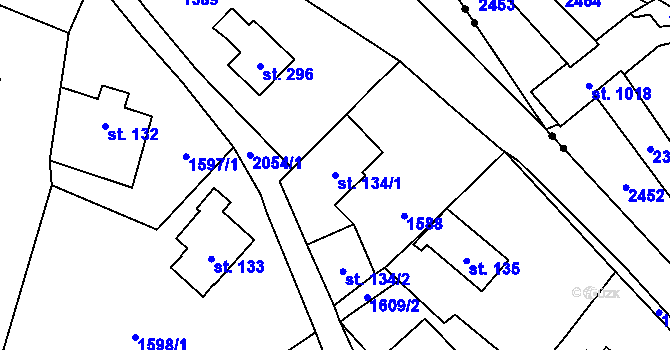 Parcela st. 134/1 v KÚ Domašín, Katastrální mapa