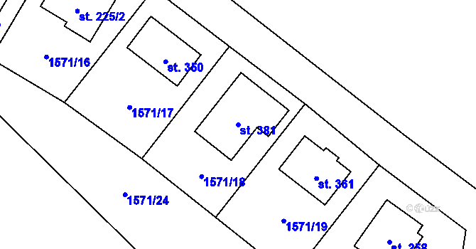 Parcela st. 381 v KÚ Domašín, Katastrální mapa
