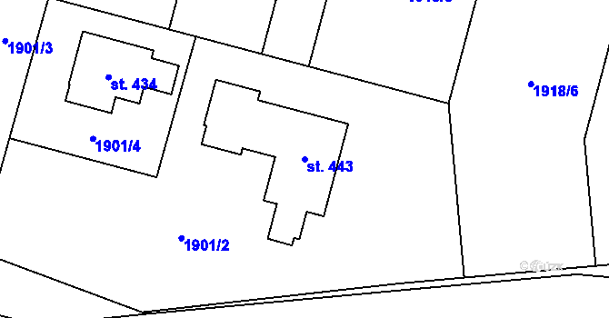 Parcela st. 443 v KÚ Domašín, Katastrální mapa