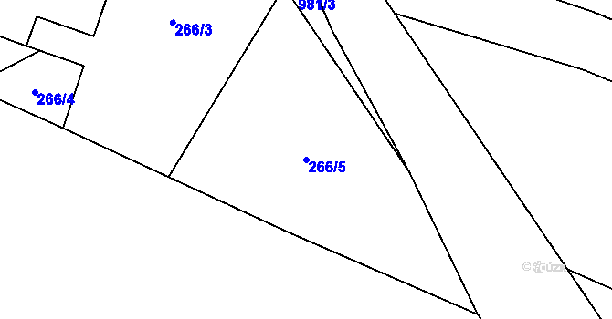 Parcela st. 266/5 v KÚ Hrazená Lhota, Katastrální mapa