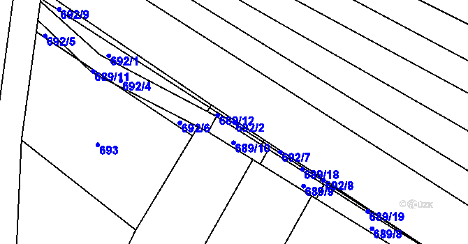Parcela st. 692/2 v KÚ Hrazená Lhota, Katastrální mapa
