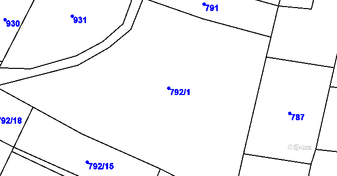 Parcela st. 792/1 v KÚ Hrazená Lhota, Katastrální mapa