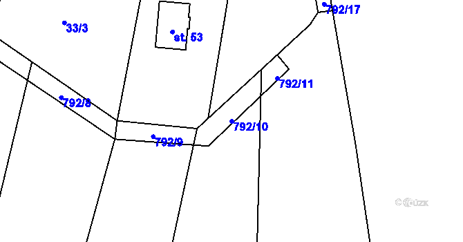 Parcela st. 792/10 v KÚ Hrazená Lhota, Katastrální mapa