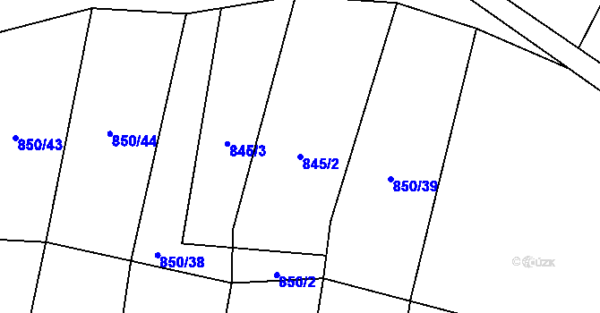 Parcela st. 845/2 v KÚ Hrazená Lhota, Katastrální mapa