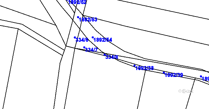 Parcela st. 334/8 v KÚ Hrazená Lhota, Katastrální mapa