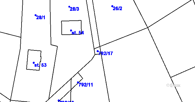 Parcela st. 792/17 v KÚ Hrazená Lhota, Katastrální mapa