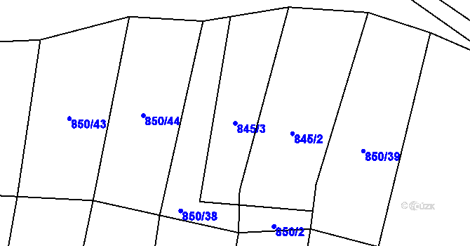 Parcela st. 845/3 v KÚ Hrazená Lhota, Katastrální mapa