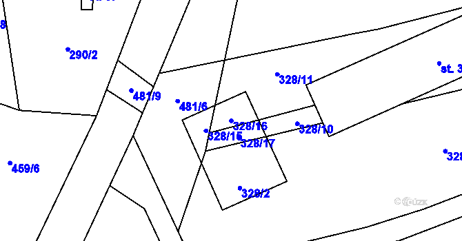 Parcela st. 328/16 v KÚ Znosim, Katastrální mapa