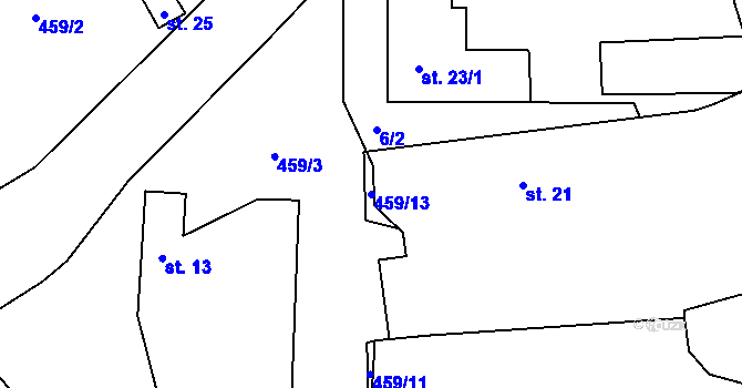 Parcela st. 459/13 v KÚ Znosim, Katastrální mapa