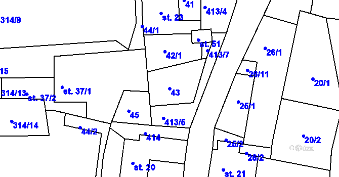 Parcela st. 43 v KÚ Louchov, Katastrální mapa