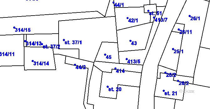 Parcela st. 45 v KÚ Louchov, Katastrální mapa