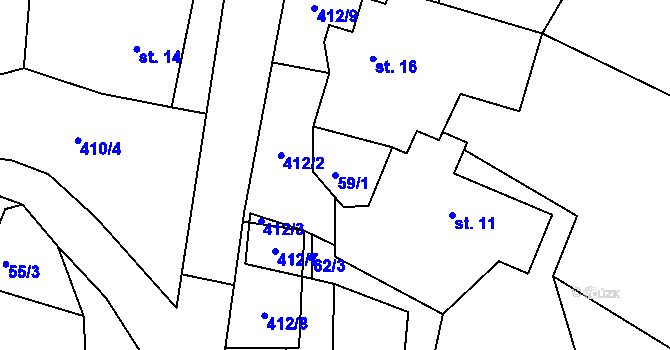 Parcela st. 59/1 v KÚ Louchov, Katastrální mapa