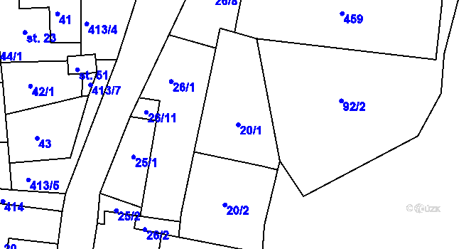 Parcela st. 20/1 v KÚ Louchov, Katastrální mapa