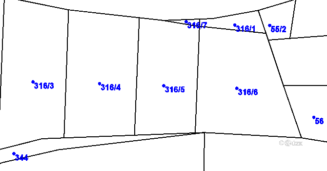 Parcela st. 316/5 v KÚ Louchov, Katastrální mapa