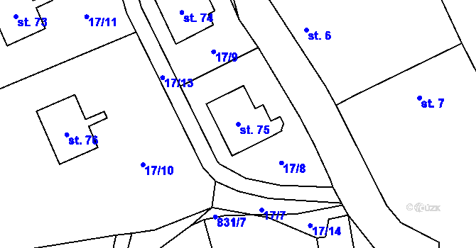 Parcela st. 75 v KÚ Petlery, Katastrální mapa