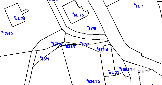 Parcela st. 17/7 v KÚ Petlery, Katastrální mapa