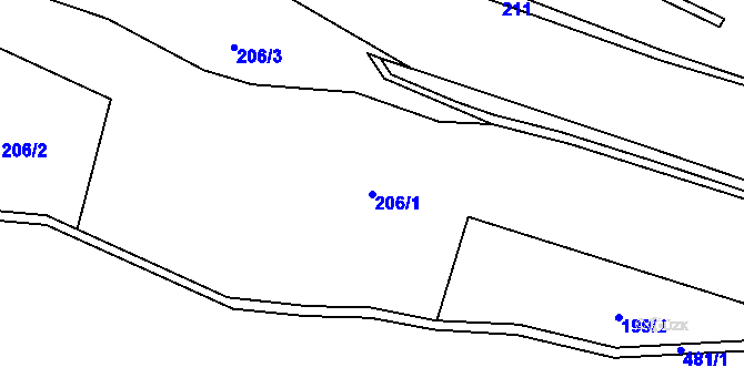 Parcela st. 206/1 v KÚ Nová Víska u Domašína, Katastrální mapa