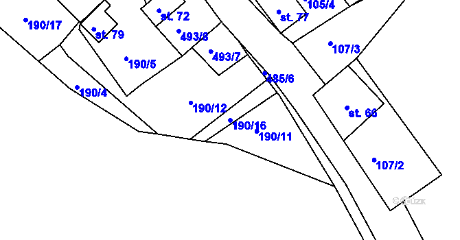 Parcela st. 190/16 v KÚ Nová Víska u Domašína, Katastrální mapa