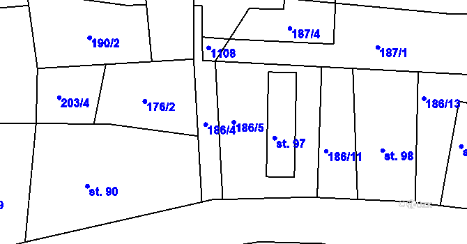 Parcela st. 186/5 v KÚ Domašín u Dobrušky, Katastrální mapa