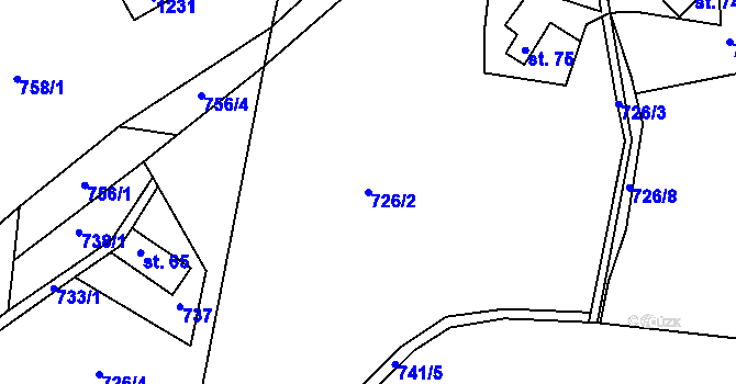Parcela st. 726/2 v KÚ Spáleniště, Katastrální mapa