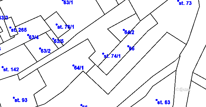 Parcela st. 74/1 v KÚ Domašov u Brna, Katastrální mapa