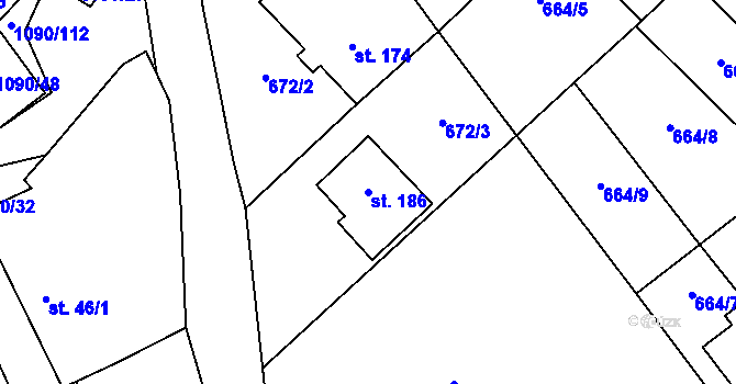 Parcela st. 186 v KÚ Domašov u Brna, Katastrální mapa