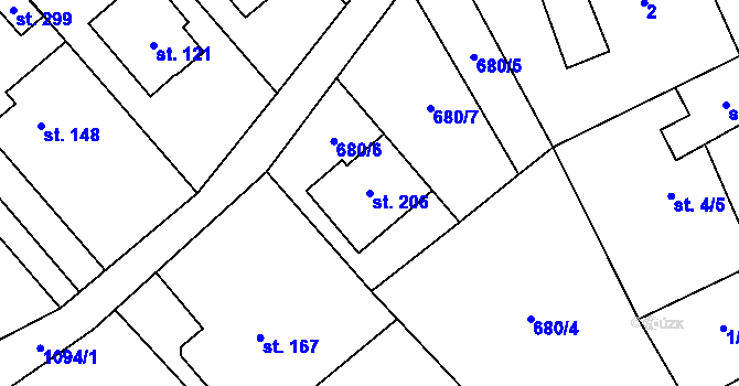 Parcela st. 206 v KÚ Domašov u Brna, Katastrální mapa