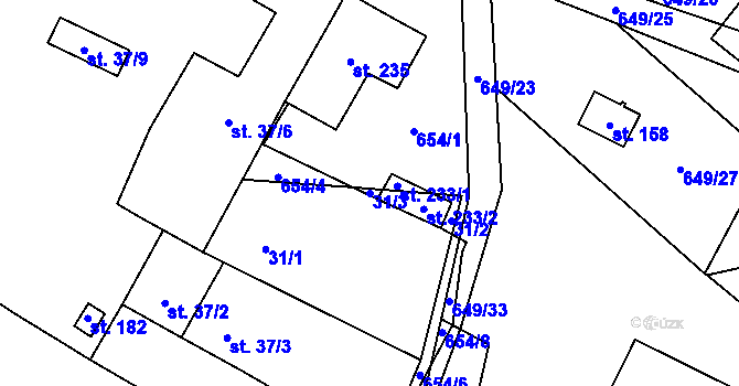Parcela st. 31/3 v KÚ Domašov u Brna, Katastrální mapa