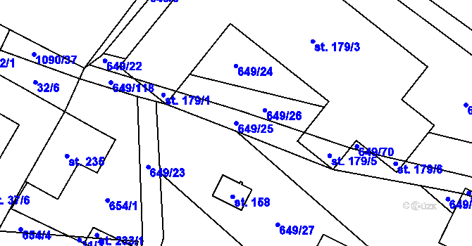 Parcela st. 649/25 v KÚ Domašov u Brna, Katastrální mapa