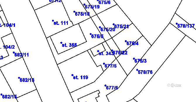 Parcela st. 343 v KÚ Domašov u Brna, Katastrální mapa
