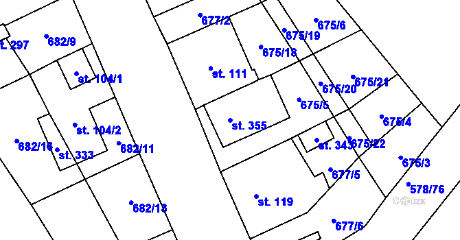 Parcela st. 355 v KÚ Domašov u Brna, Katastrální mapa