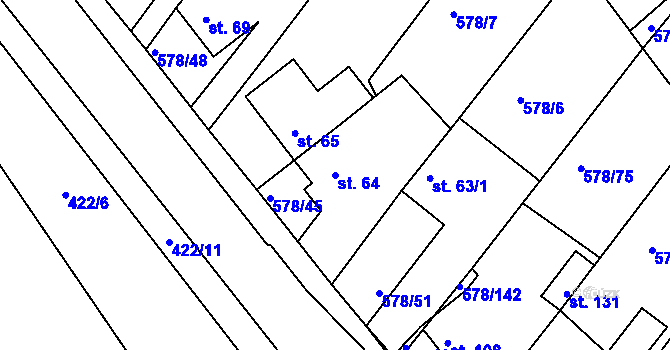 Parcela st. 64 v KÚ Říčky u Brna, Katastrální mapa