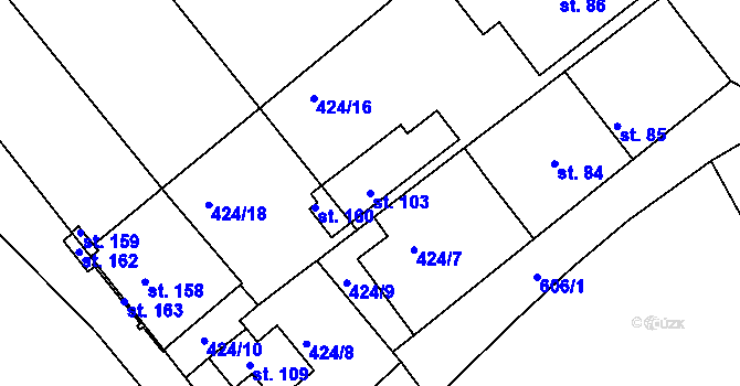 Parcela st. 103 v KÚ Říčky u Brna, Katastrální mapa