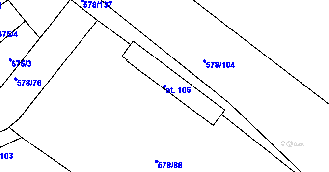 Parcela st. 106 v KÚ Říčky u Brna, Katastrální mapa
